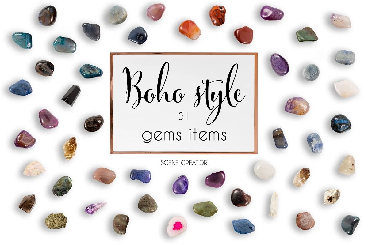 Boho style: gems items scene creator cover image.