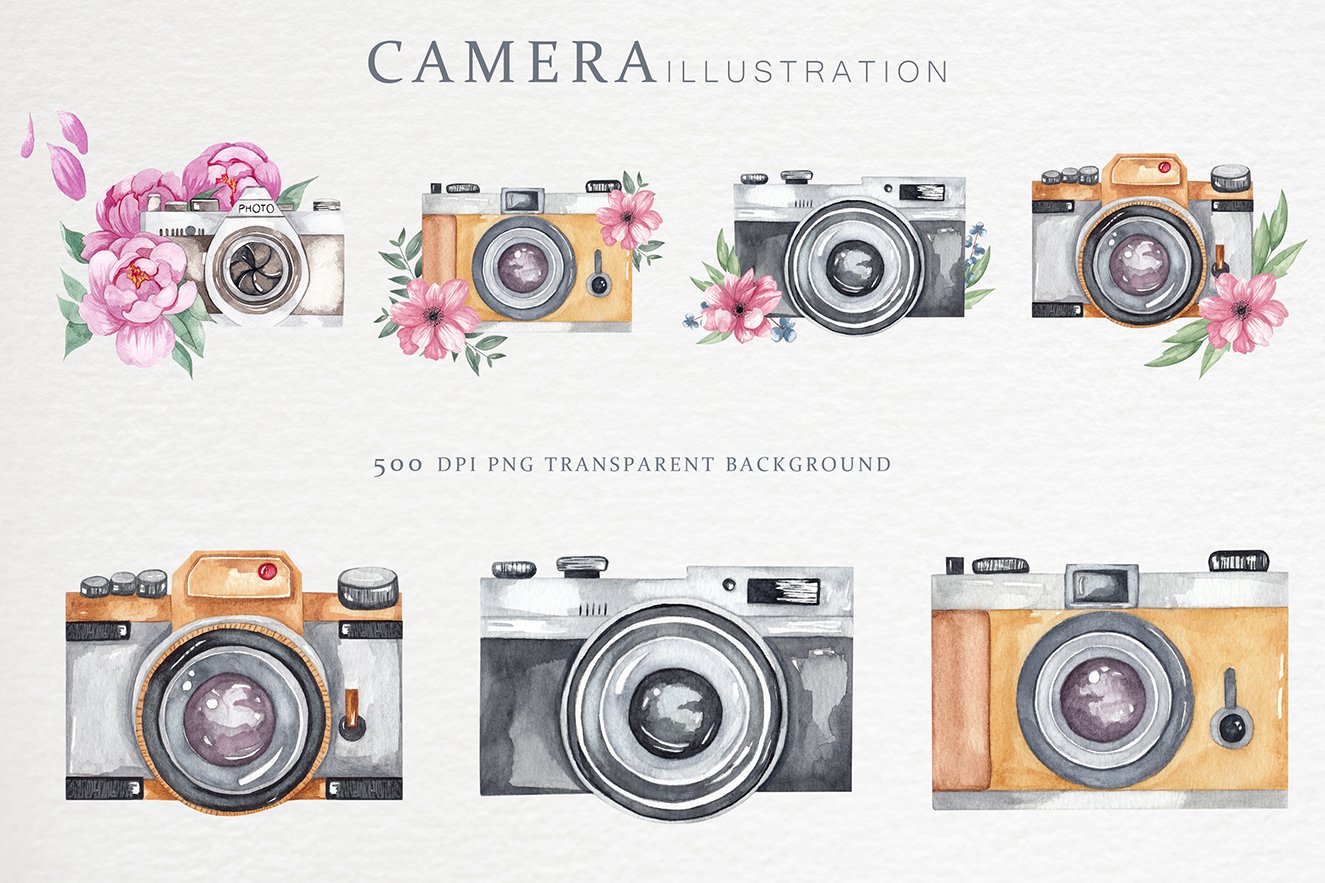 Watercolor Camera Clipart. Part I. preview image.