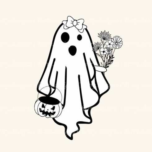 Cute Broom Ghost Halloween Boo SVG cover image.