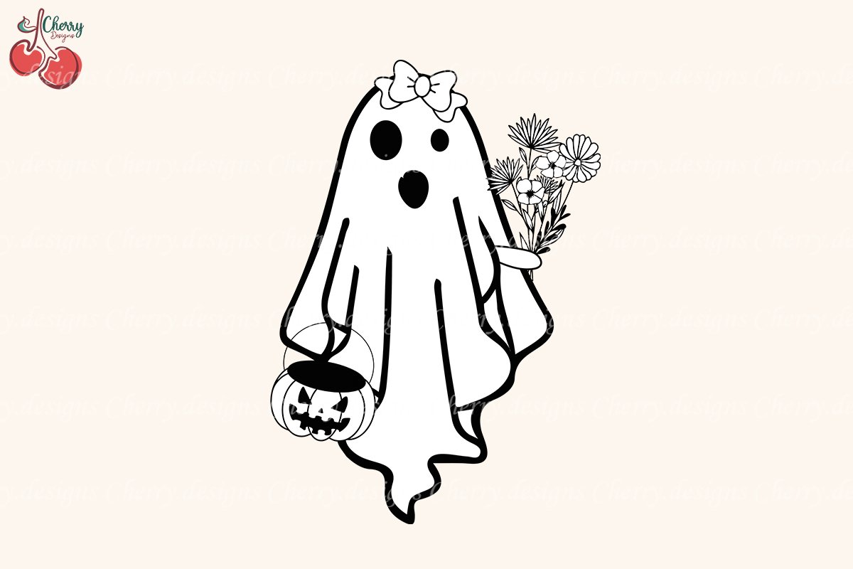 Cute Broom Ghost Halloween Boo SVG cover image.