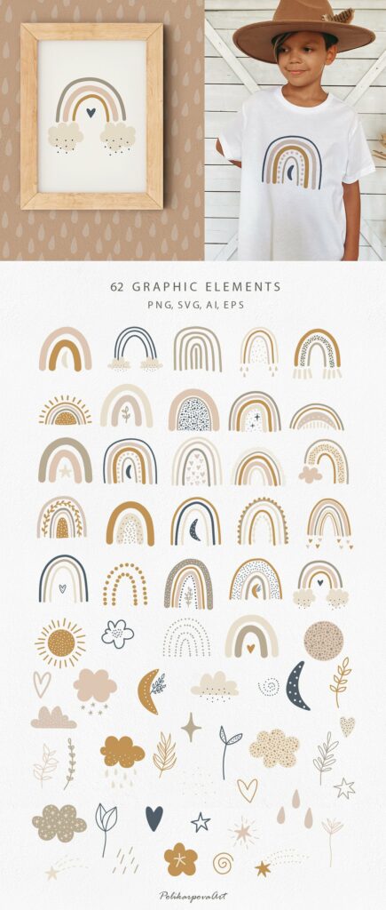 BOHO Rainbow clipart and patterns – MasterBundles