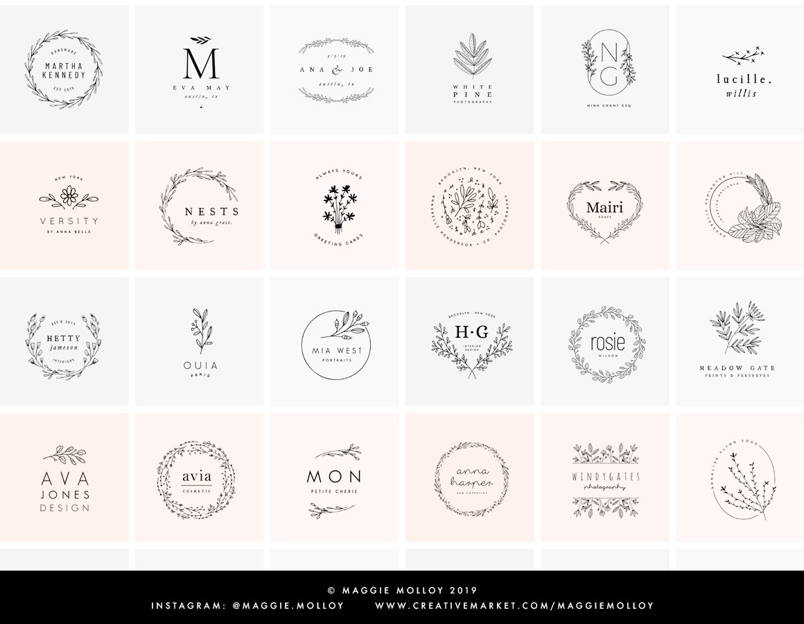 50 Floral Hand Drawn Logo Templates preview image.
