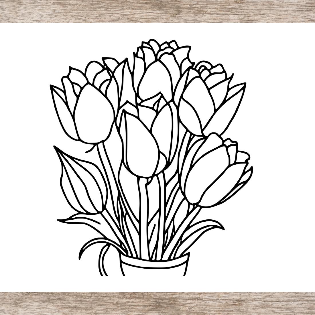 6 Flower Drawing Floral Coloring Pages For Adults (SVG and PNG) Use for KDP coloring books  preview image.