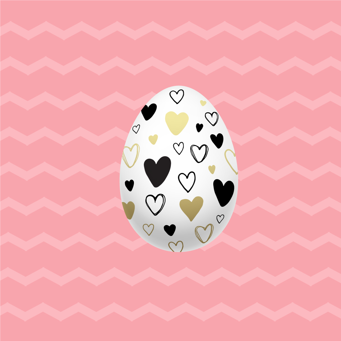Egg with hearts on a pink background.