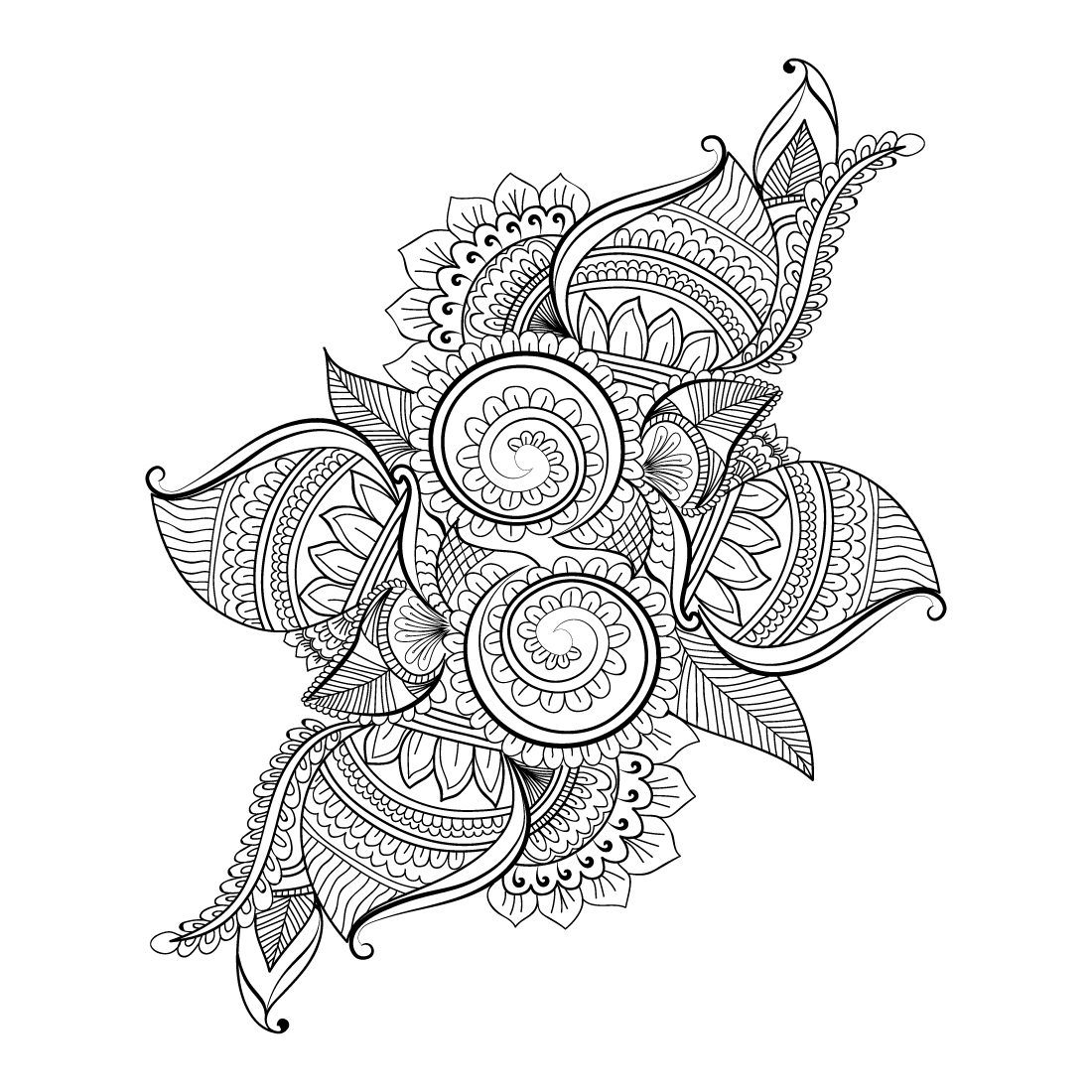vintage floral vector illustration, doodle flower line art, ornamental floral zen tattoo drawing, tattoo designs, black and white illustration, preview image.