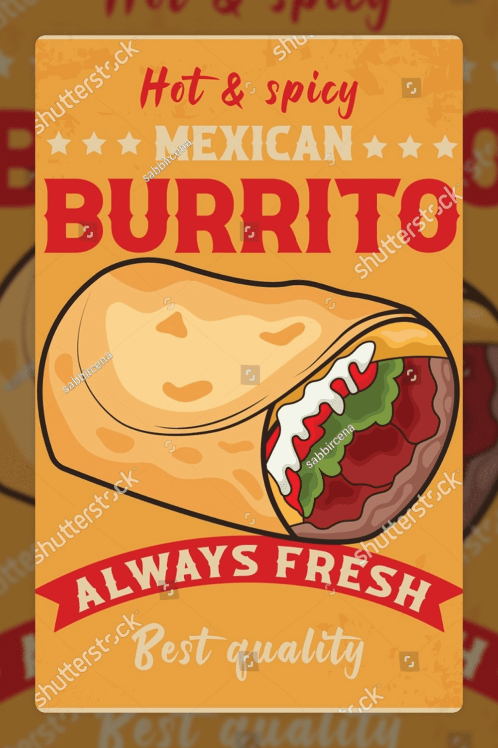 Burrito Mexican food restaurant advertisement retro poster vector design.