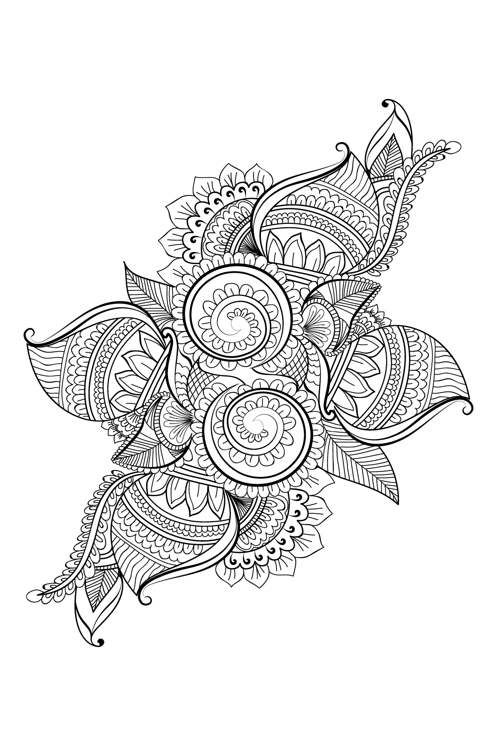 vintage floral vector illustration, doodle flower line art, ornamental floral zen tattoo drawing, tattoo designs, black and white illustration, pinterest preview image.