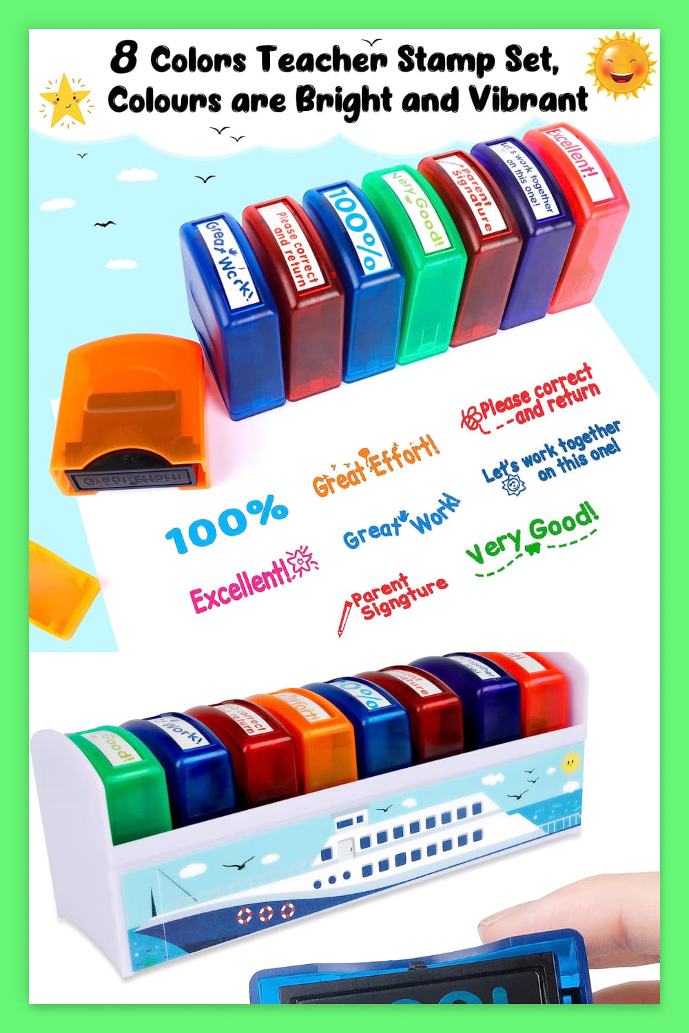 Self Inking Motivational Encouraging Colorful Stamp Set for Homeschool School Grading.