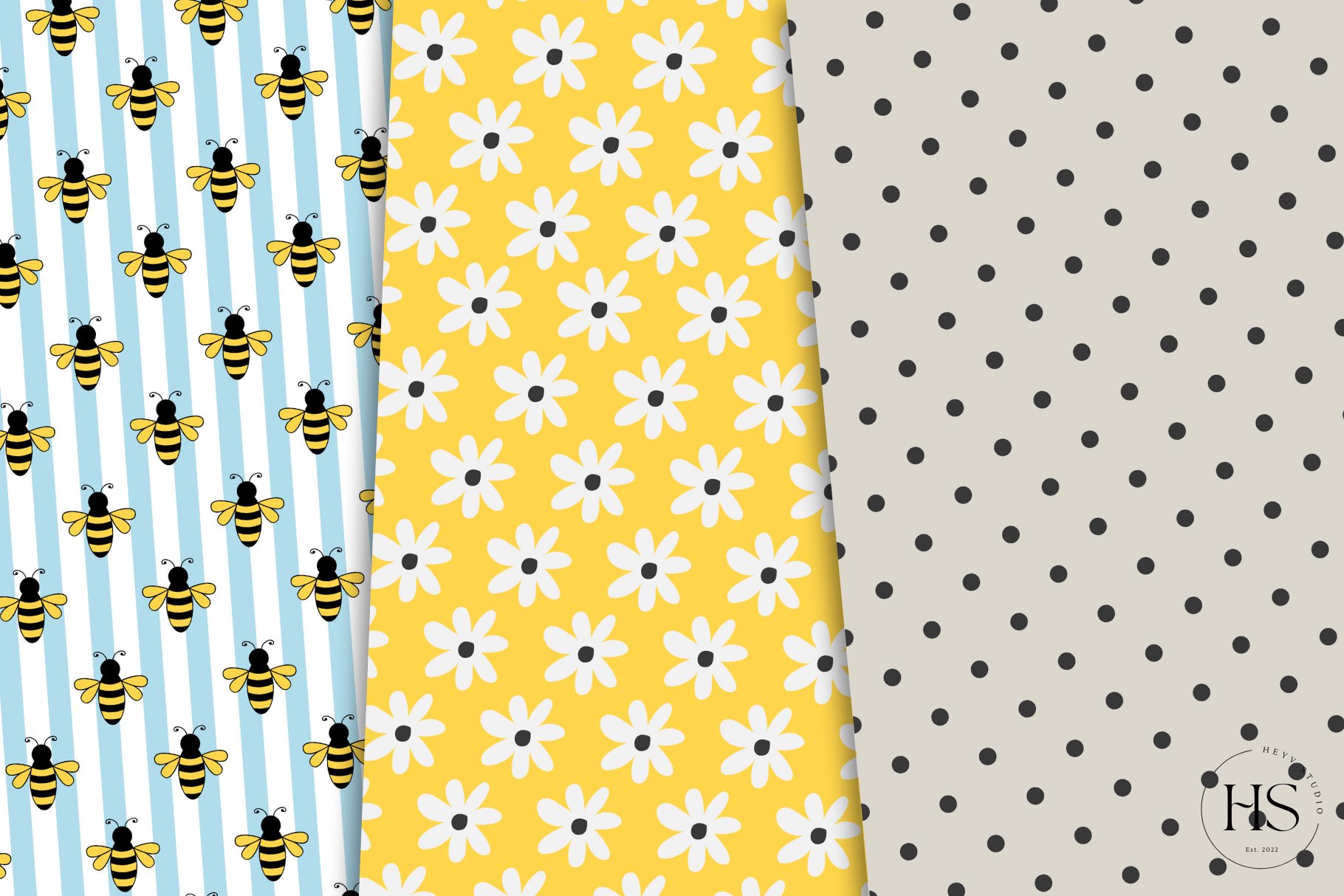 Honey & Bees Digital Paper Patterns preview image.