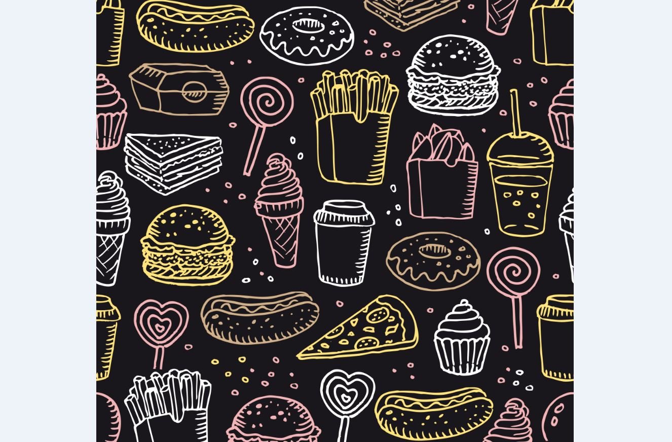 Fast Food doodle seamless pattern preview image.