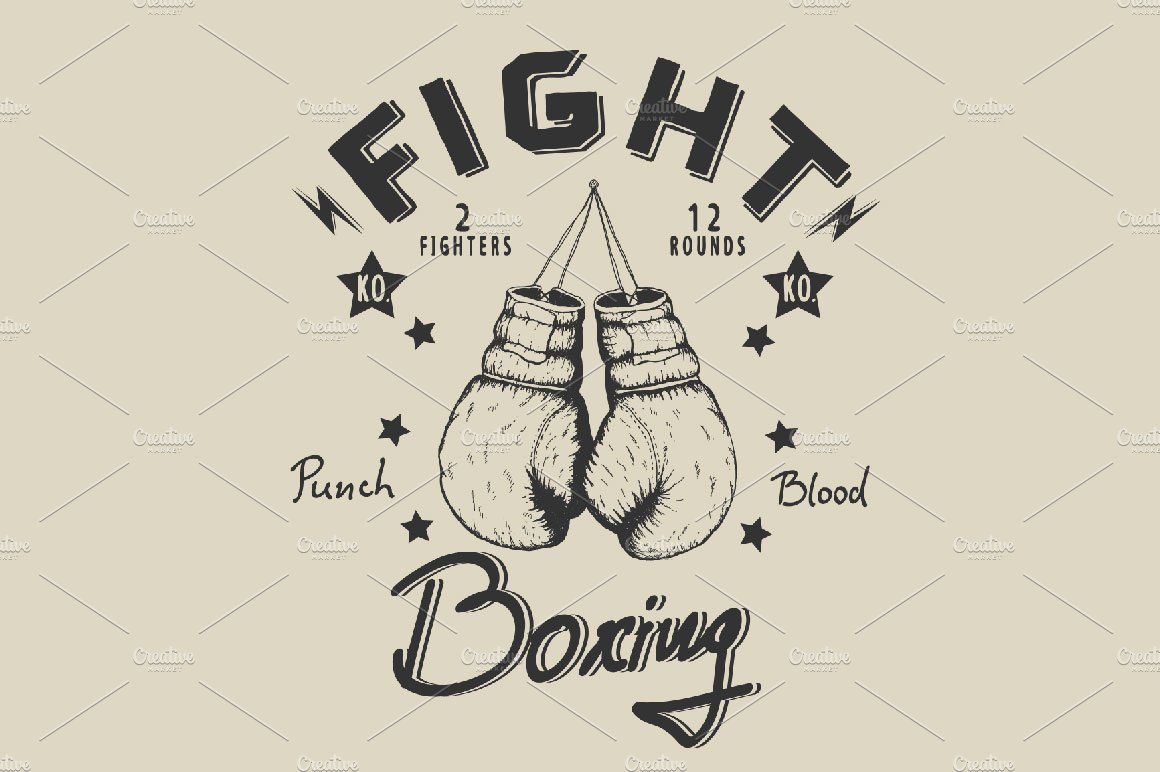 Retro label with boxing gloves preview image.