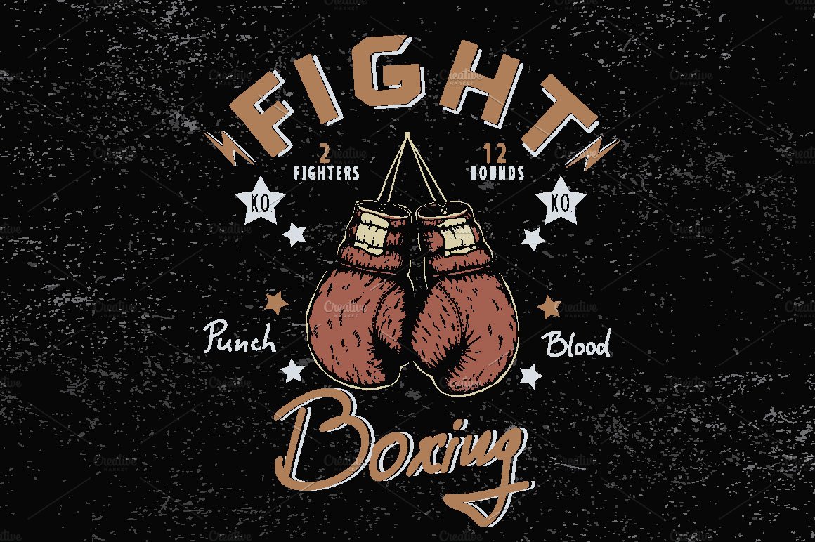 Retro label with boxing gloves cover image.
