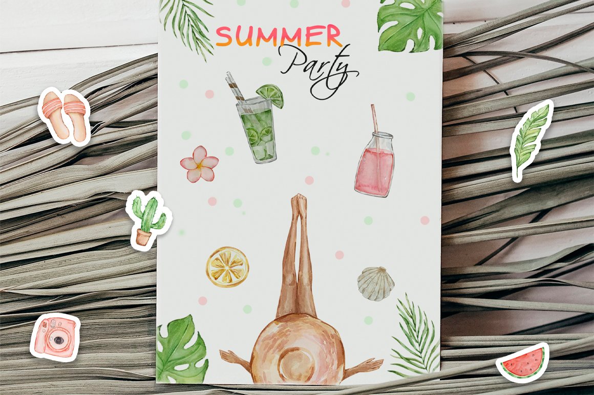 Watercolor Summer Beach Clipart preview image.