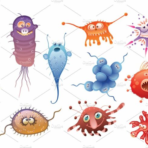 Cartoon germs or monsters cover image.