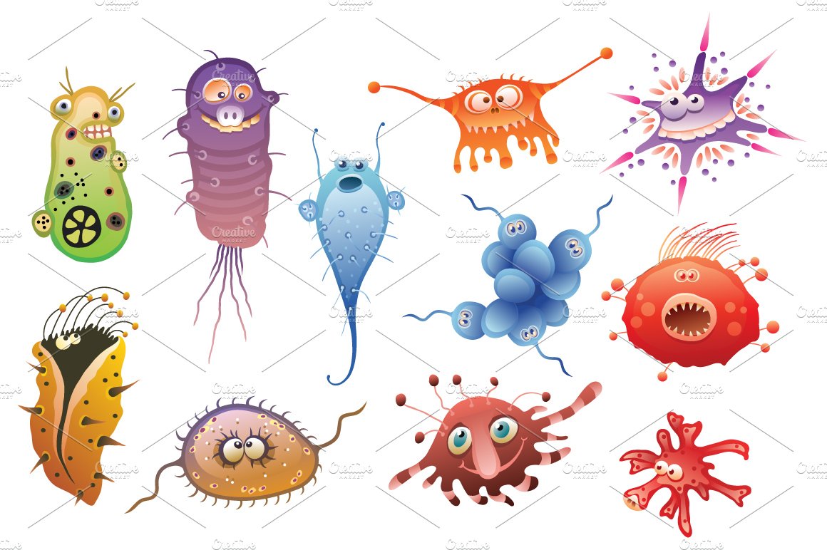 Cartoon germs or monsters cover image.