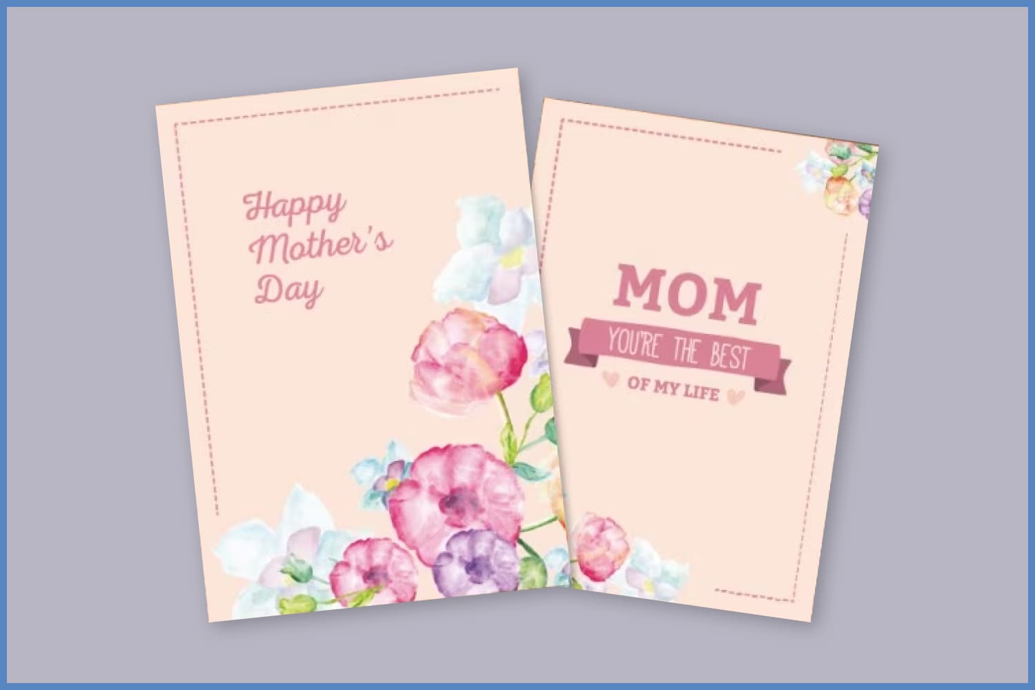 Collage of beige cards with the image of flowers for Mother's Day.