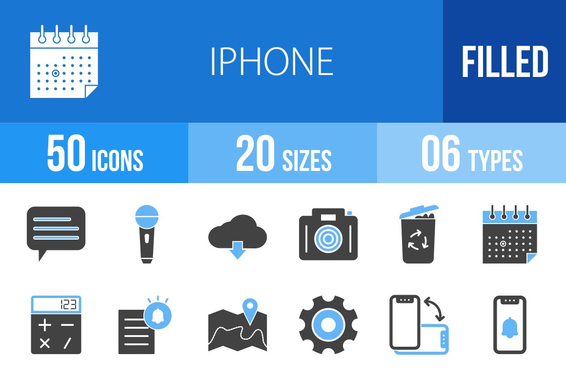 110 Mobile Apps Blue & Black Icons preview image.