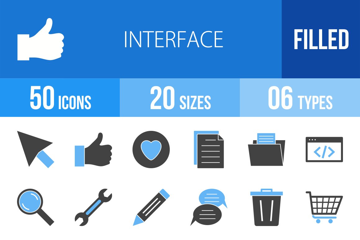 50 Interface Blue & Black Icons cover image.