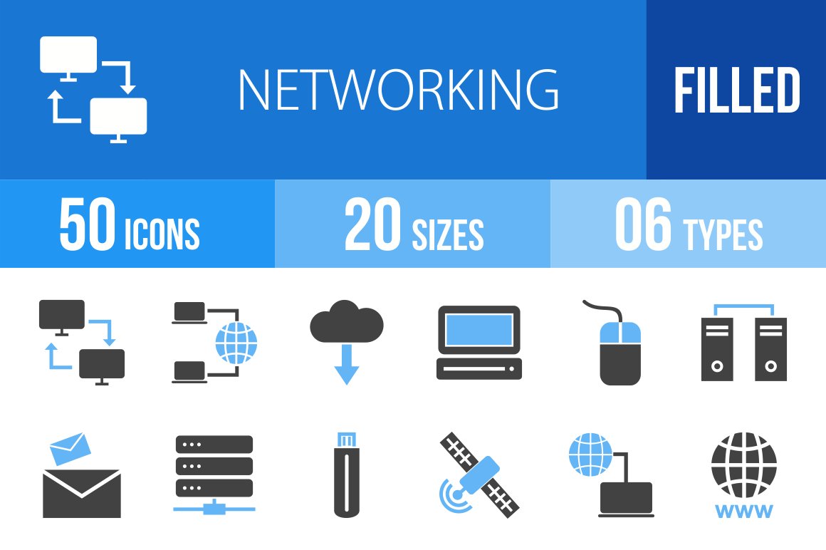 50 Networking Blue & Black Icons cover image.