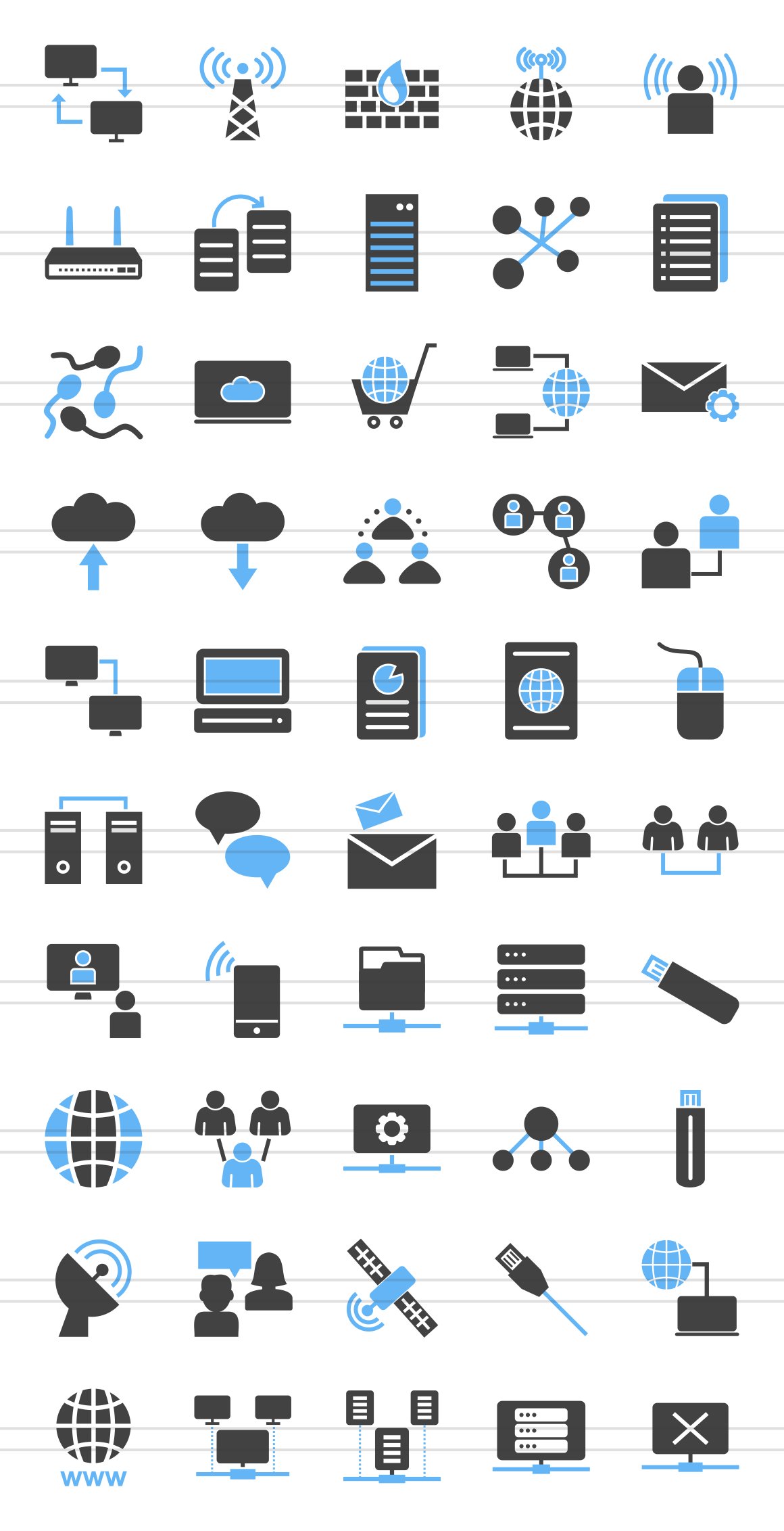 50 Networking Blue & Black Icons preview image.