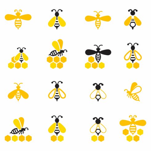 Bee and honey icon set. cover image.