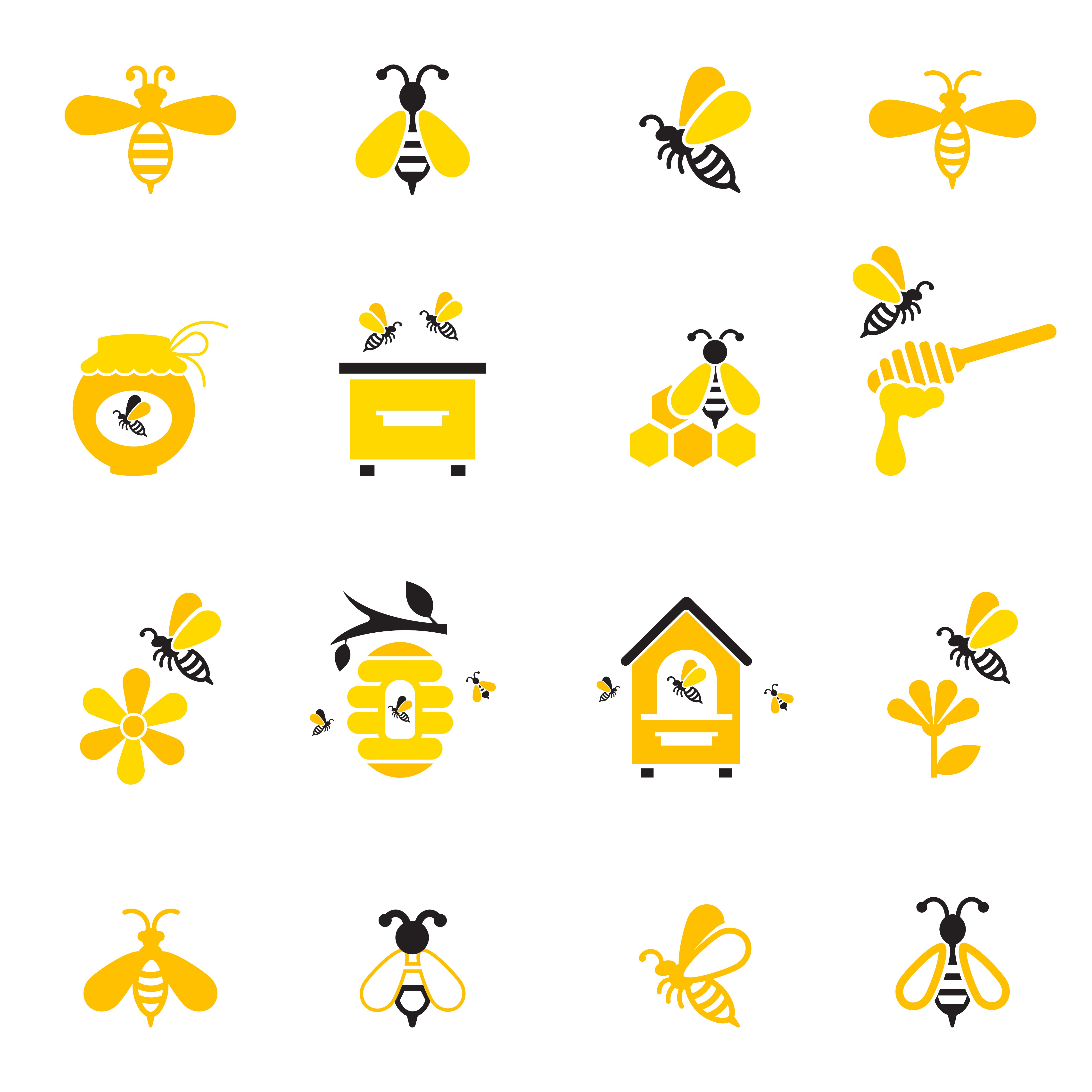 Bee and honey icon set. preview image.