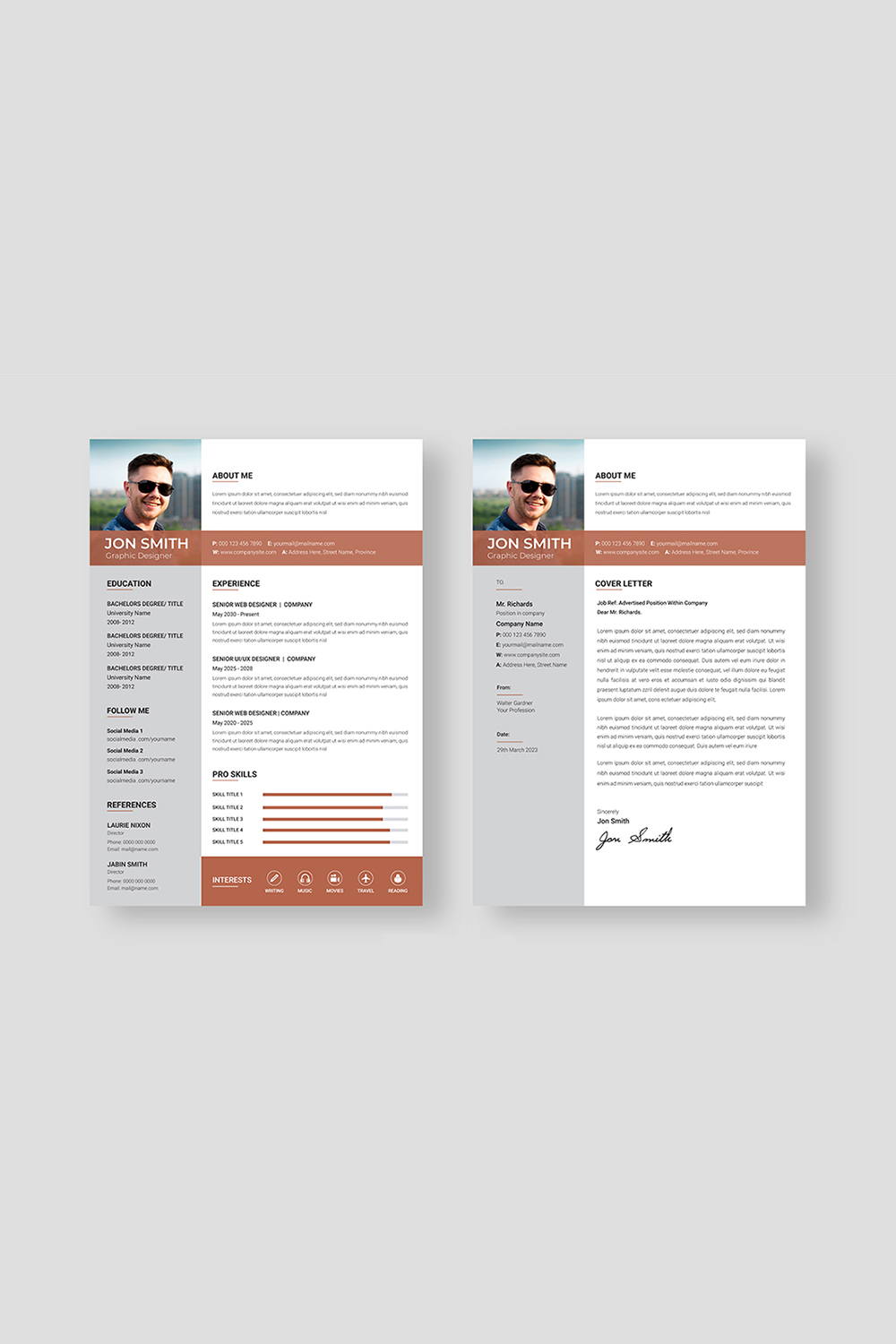 Professional Resume or CV Template pinterest preview image.