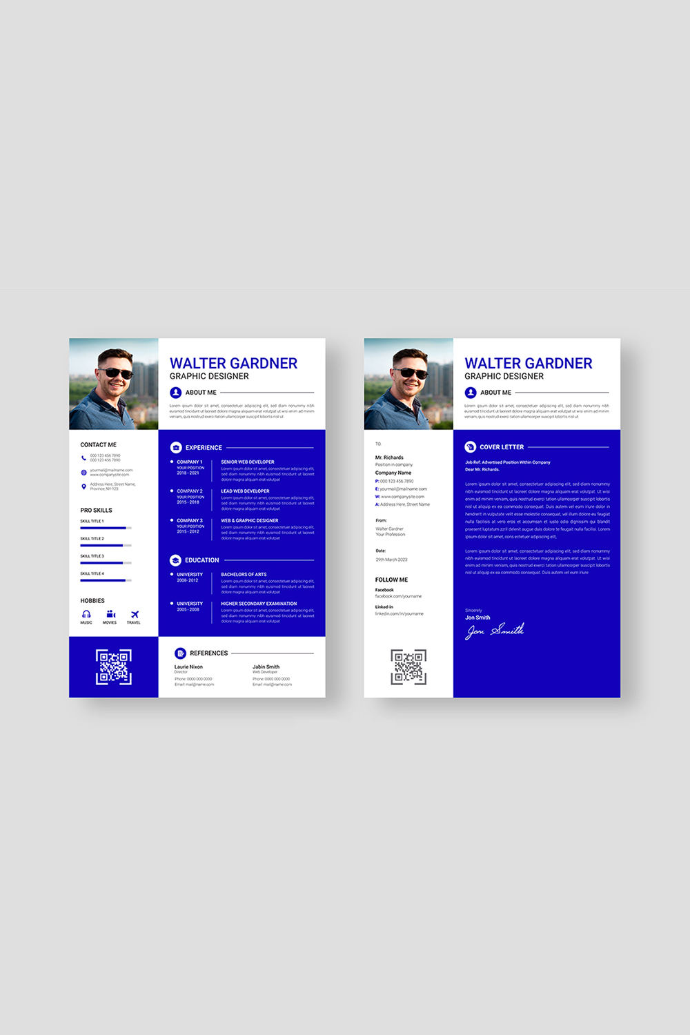 Resume Template with Cover Letter pinterest preview image.