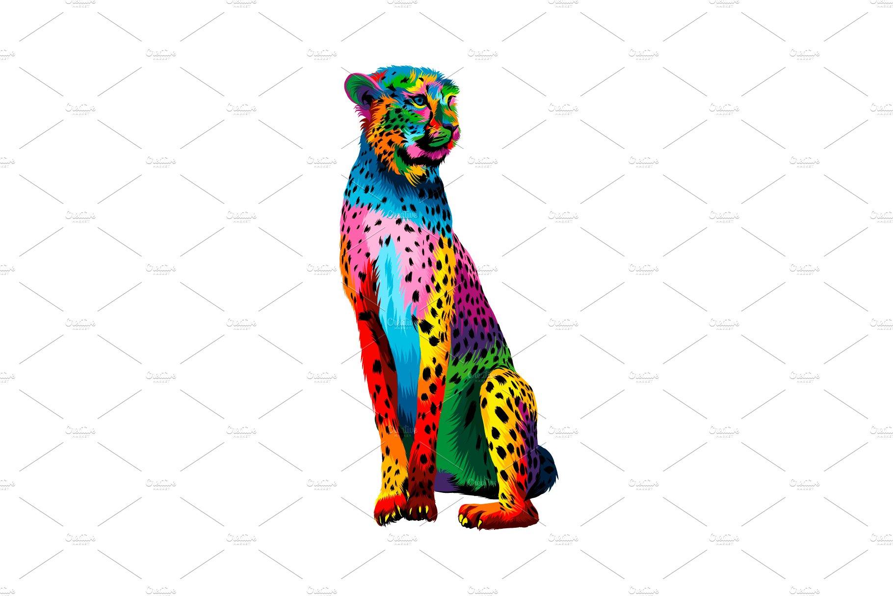 Cheetah from multicolored paints cover image.