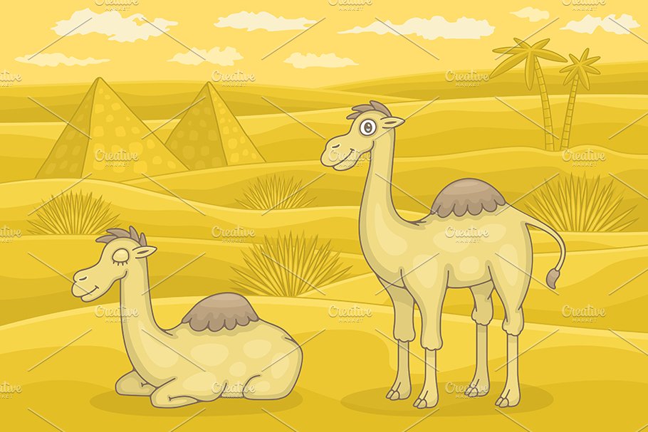 Camels in desert cover image.