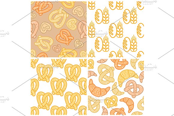 Set of bakery seamless patterns cover image.