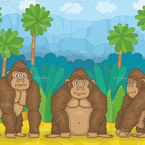 Three gorillas in jungle cover image.