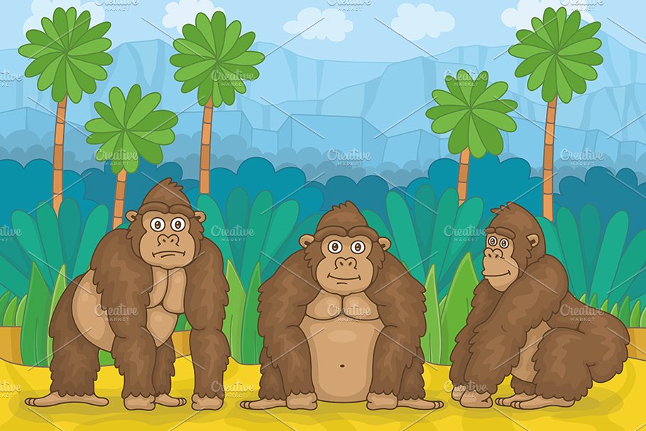 Three gorillas in jungle cover image.