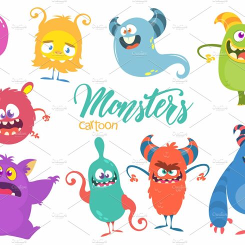 Cartoon monsters. Vector set cover image.
