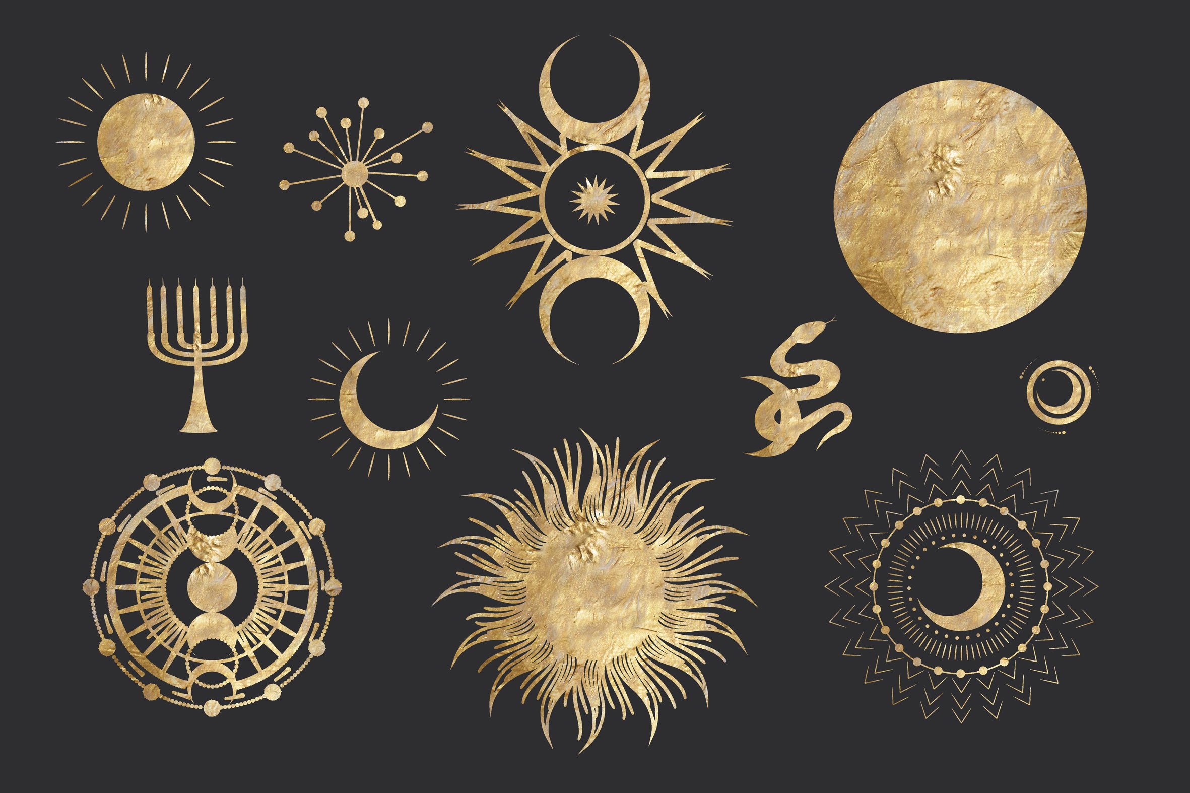 Gold Sun - moon - zodiac preview image.