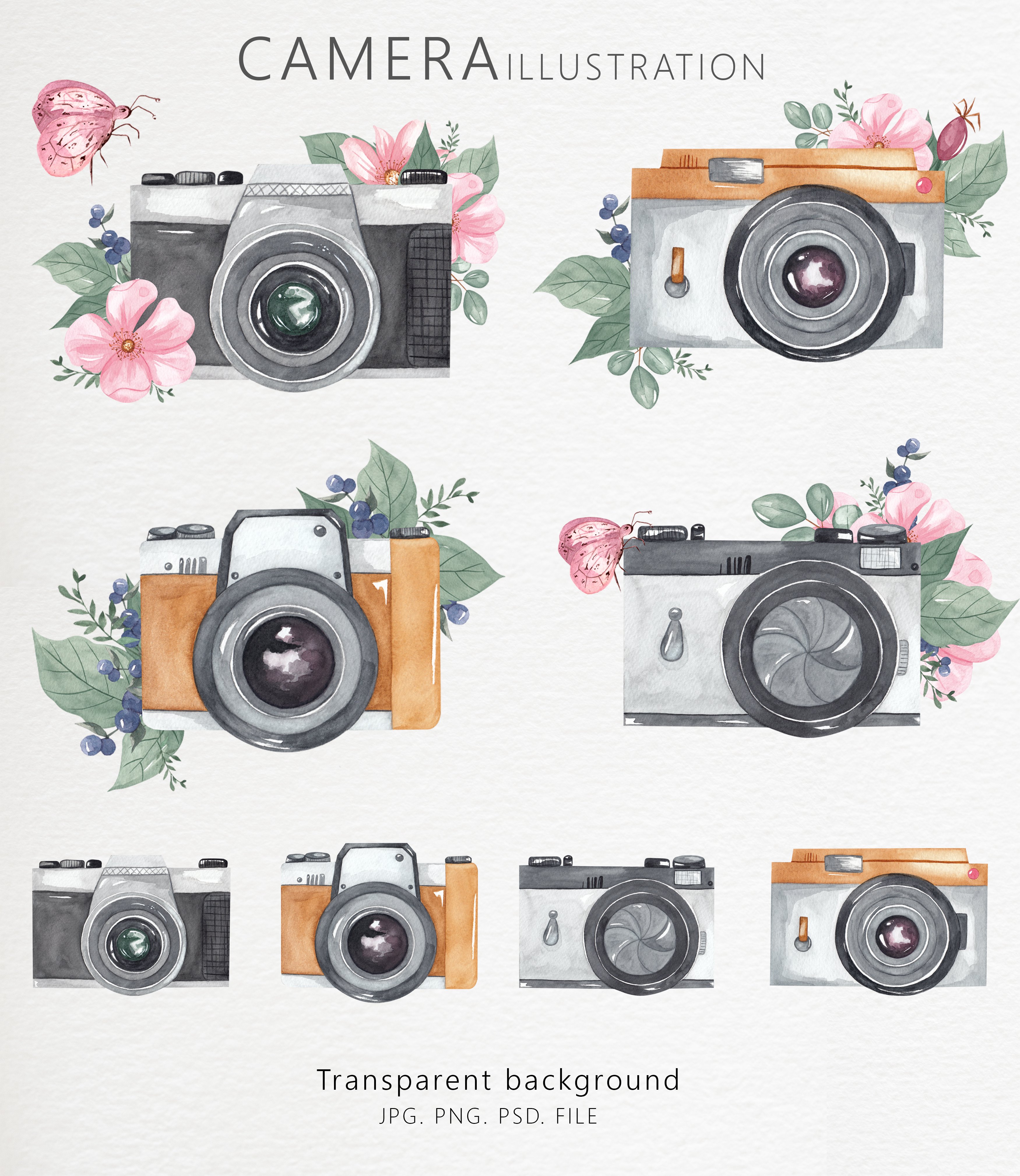 Watercolor Camera Clipart. Part II. preview image.