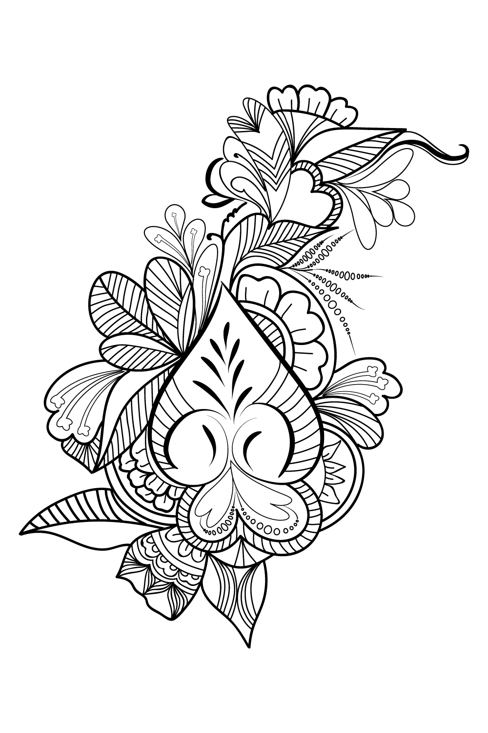 Black and white drawing of a flower.