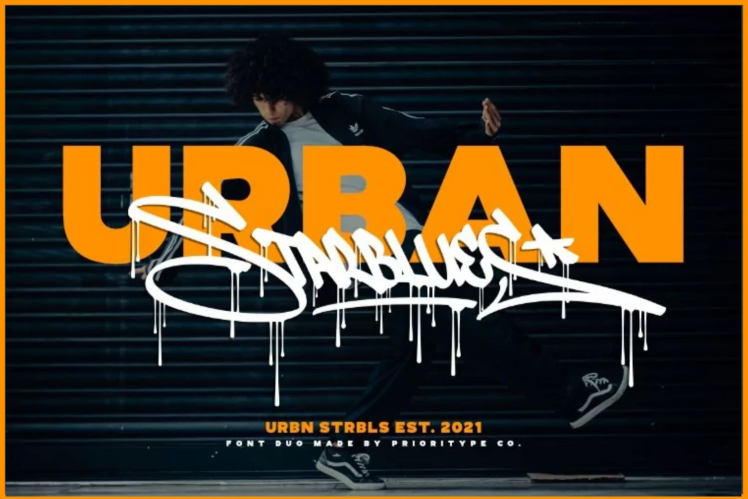 Yellow text in bold type and white text in graffiti style on a dark background.