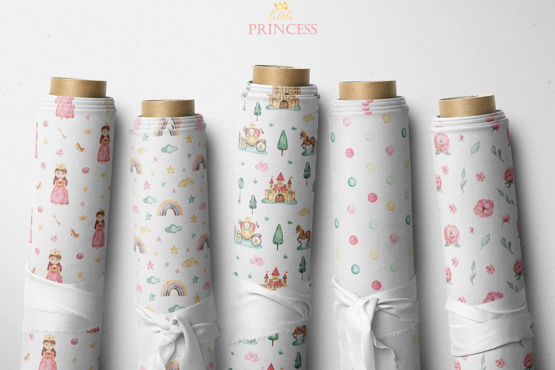 9 watercolor little princess childrens collection seamless patterns 198