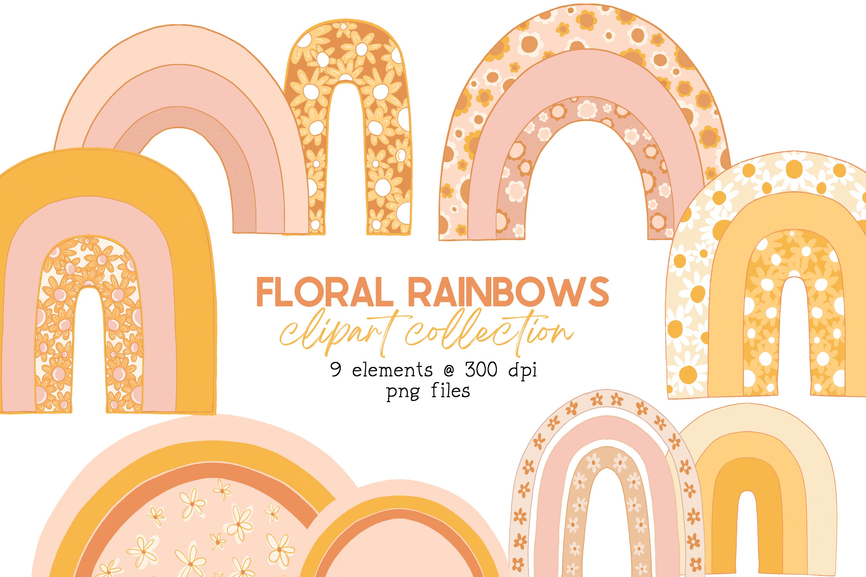 Retro Boho Rainbow Clipart cover image.