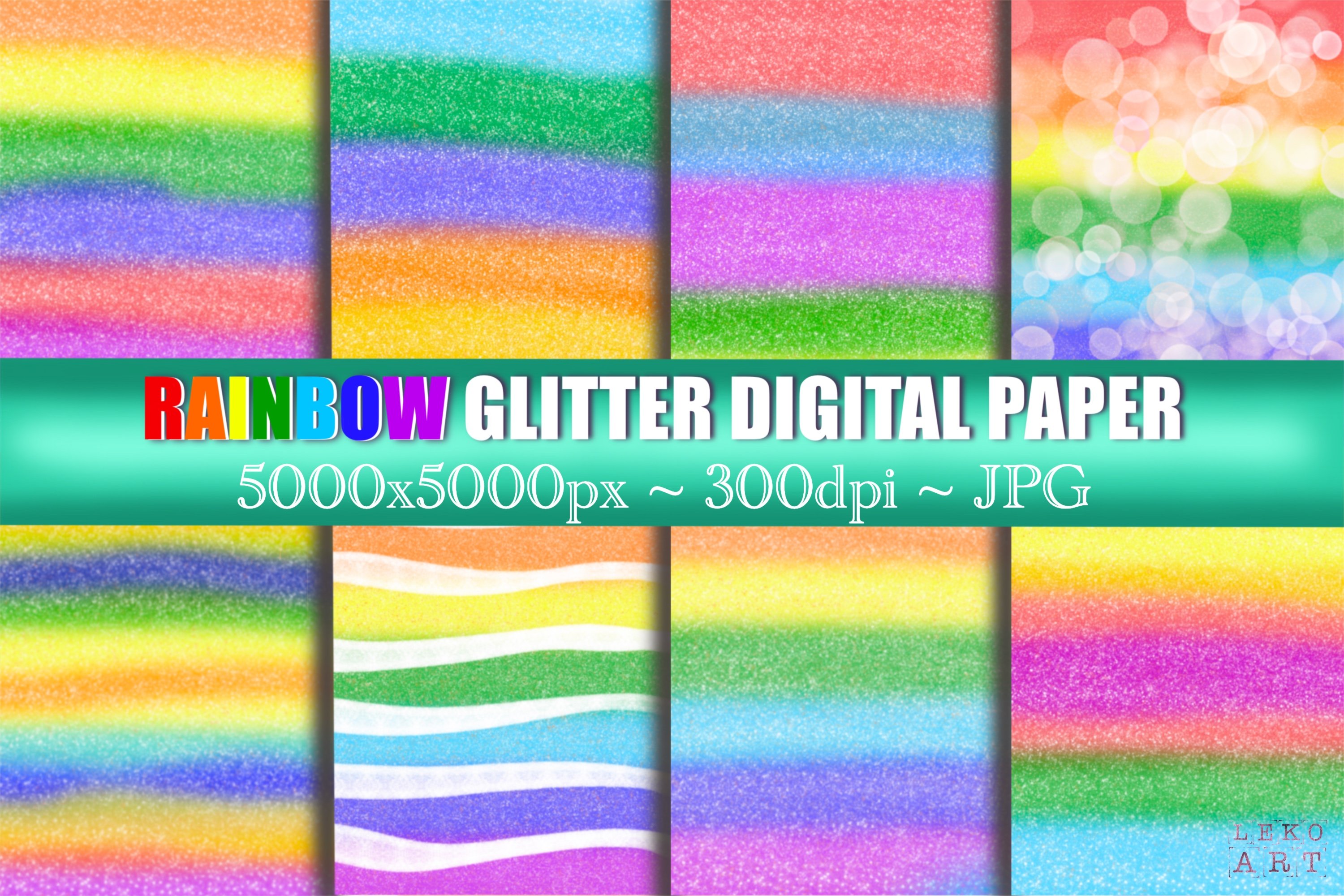 Rainbow Glitter Digital Paper cover image.