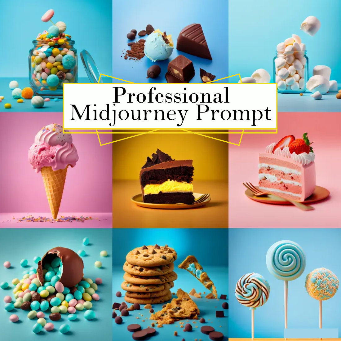 Sweet Foods Photographs Midjourney Prompt cover image.