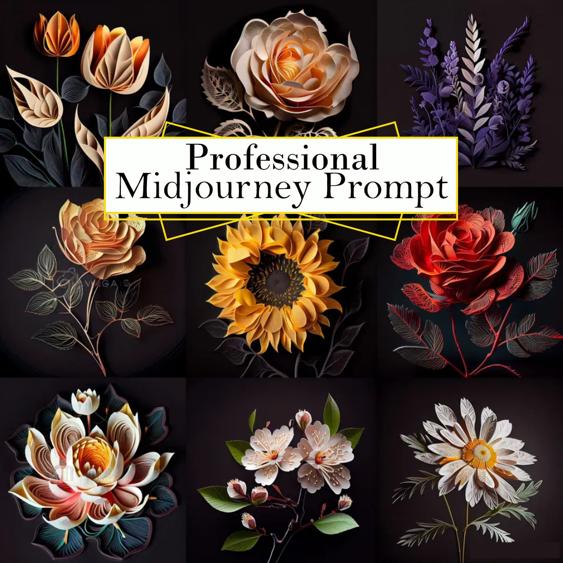 Papercut Art Flowers Midjourney Prompt cover image.
