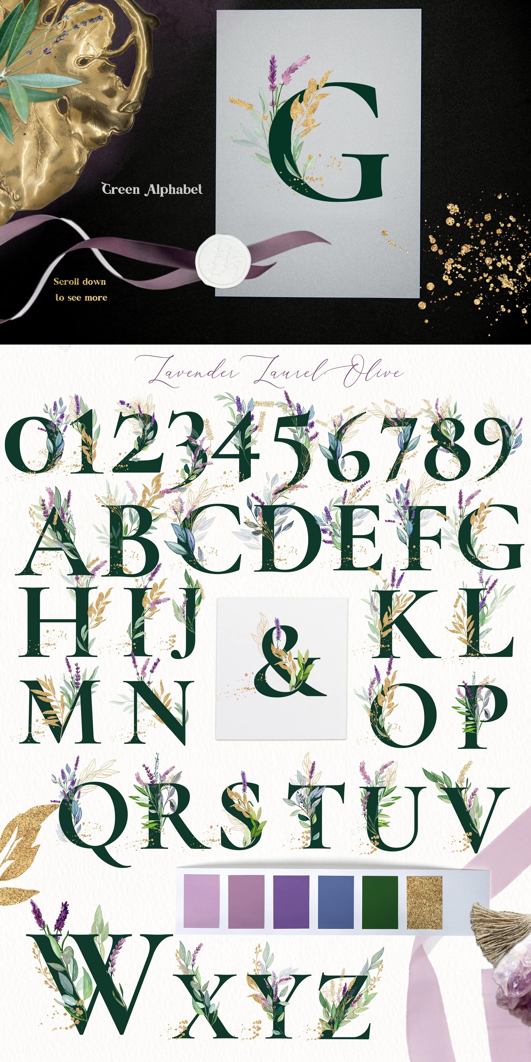 a lavender laurel olive presentation alphabet green 745