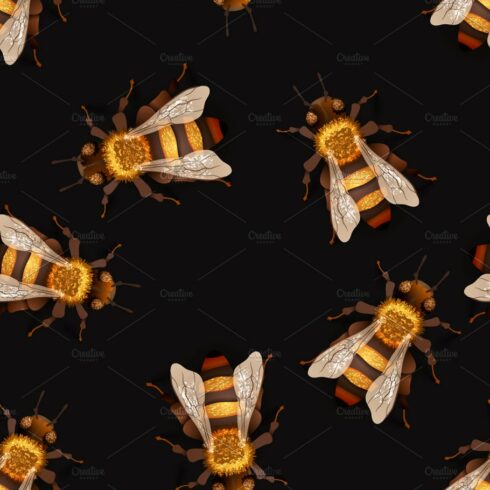 Lot of honey bees on dark cover image.