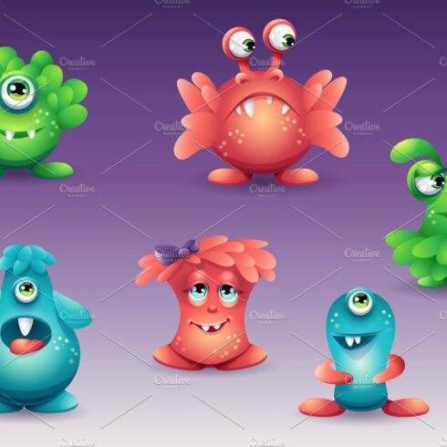 Set of colored cartoon monsters cover image.
