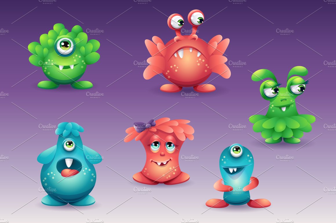 Set of colored cartoon monsters cover image.