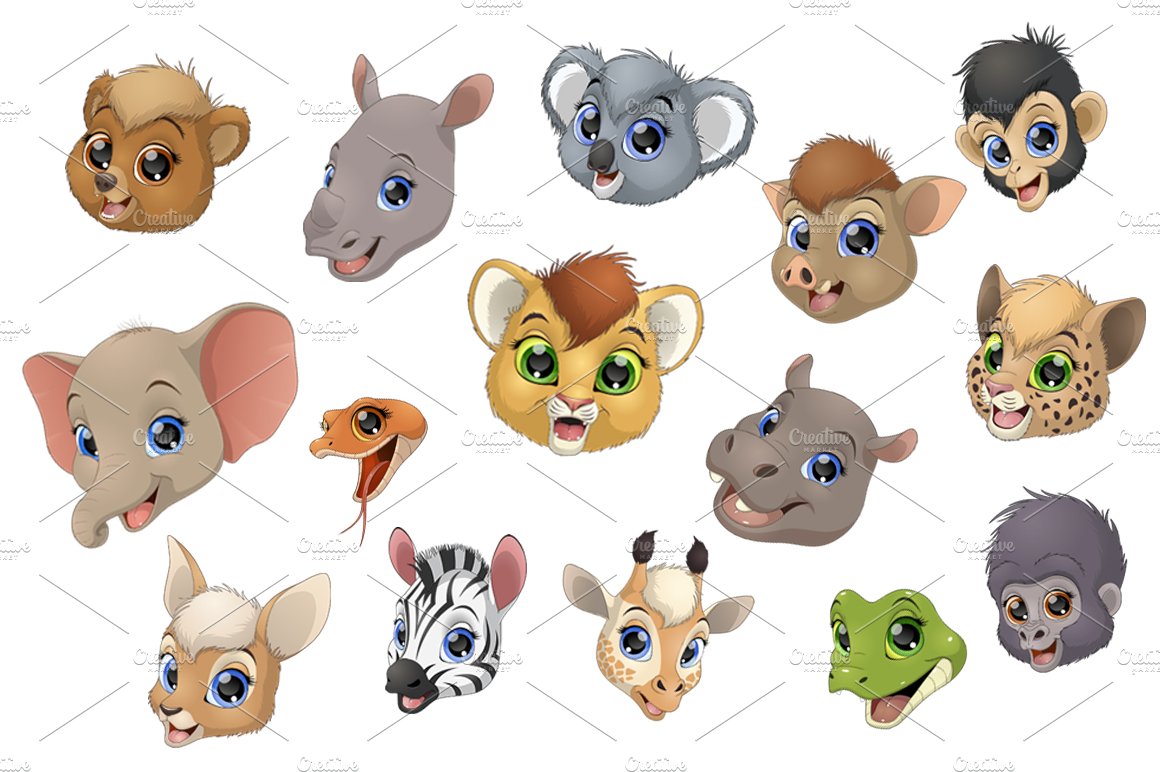 Set of animal heads cover image.