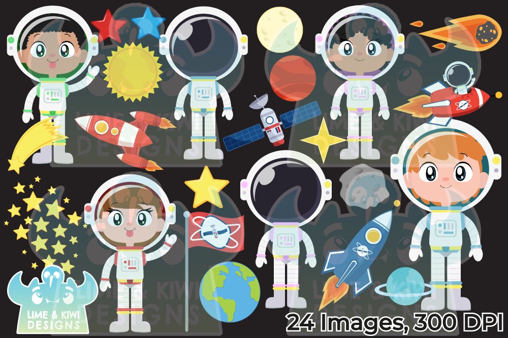 Space Astronauts Clipart preview image.