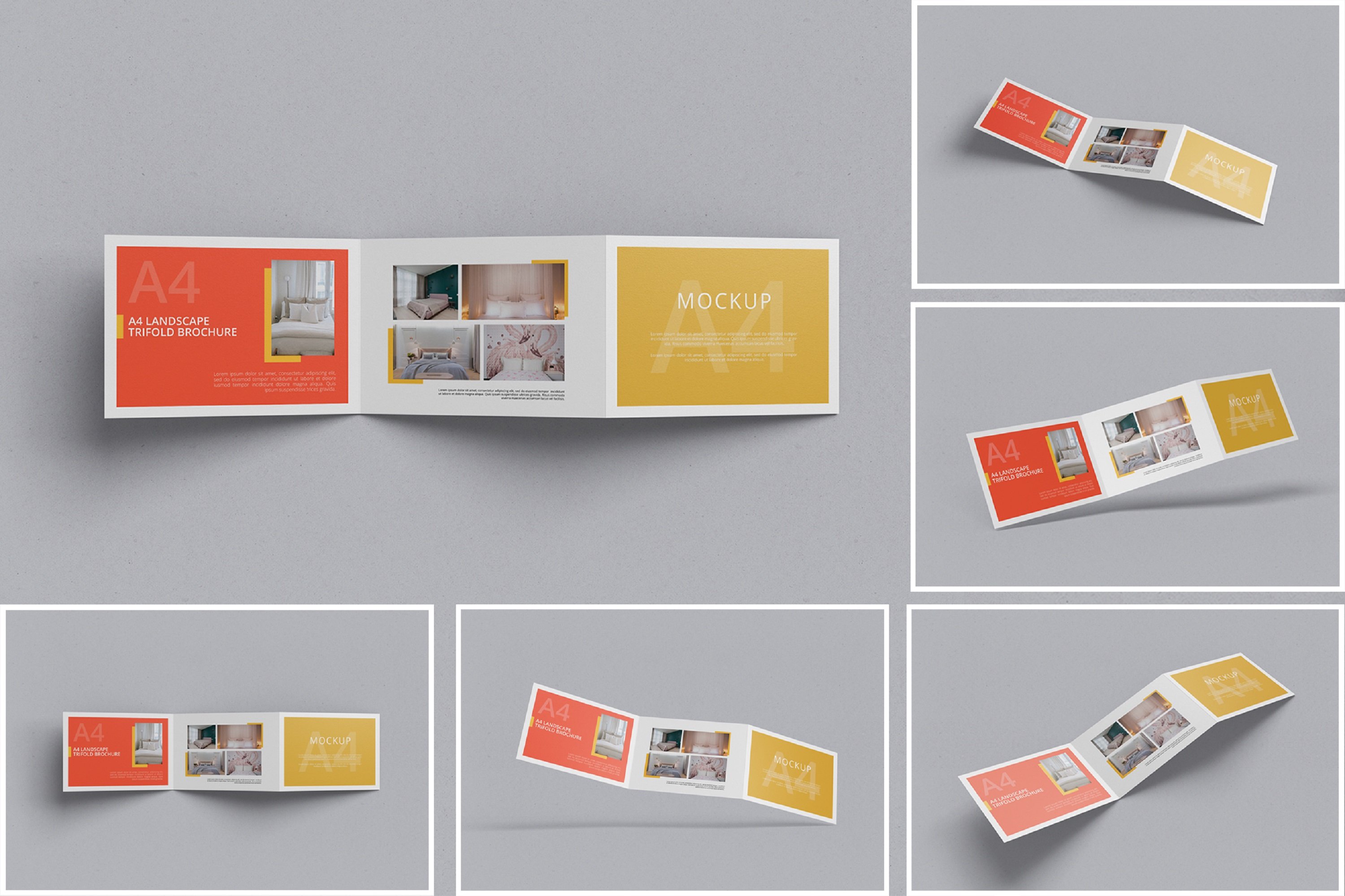 A4 Landscape Trifold Brochure Mockup cover image.